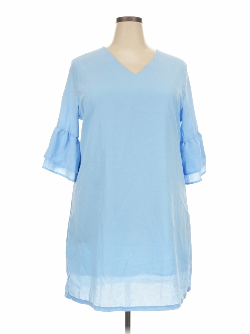 Belongsci Puff Sleeve Dress - Baby Blue, XXL